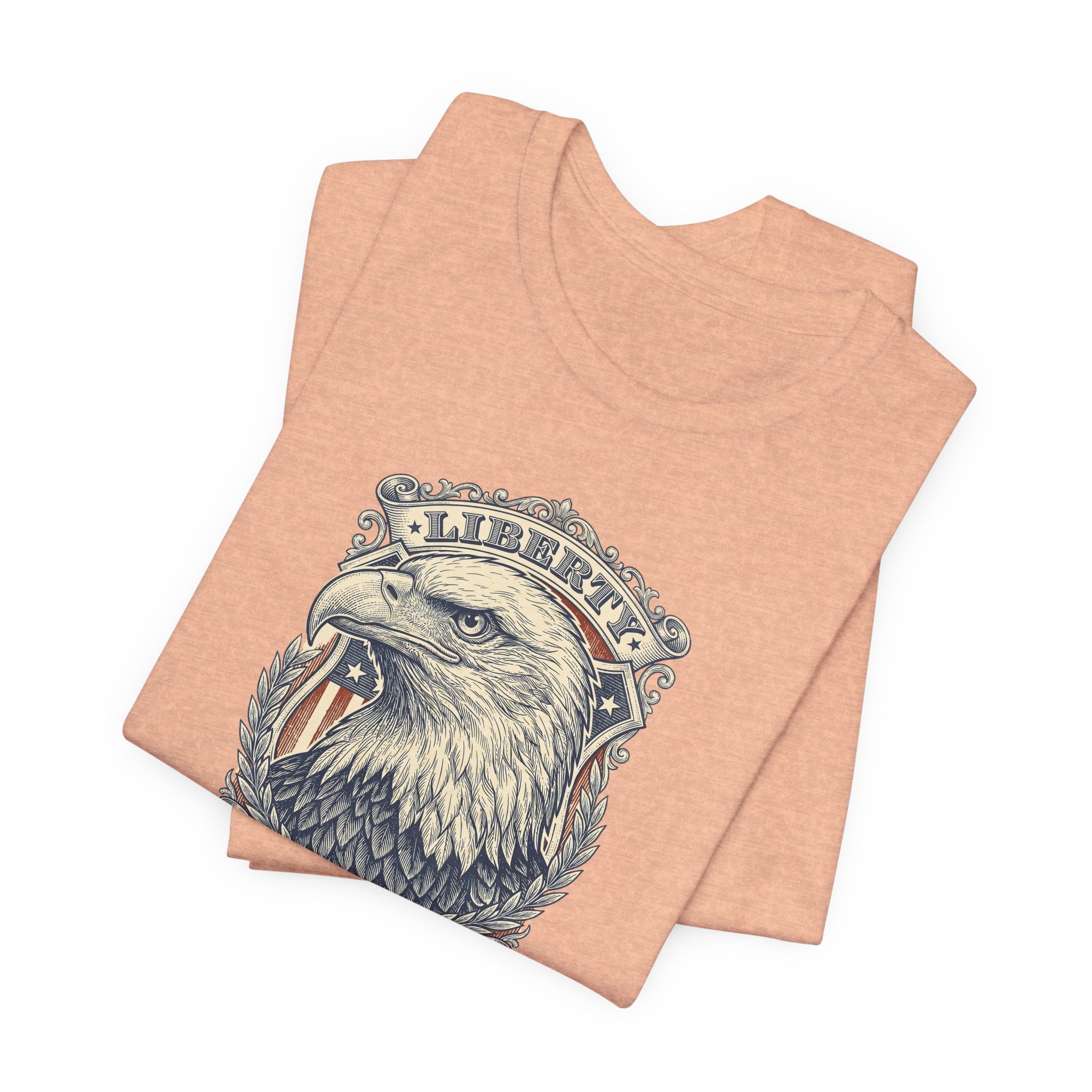 Peach crewneck tee with bald eagle head graphic print