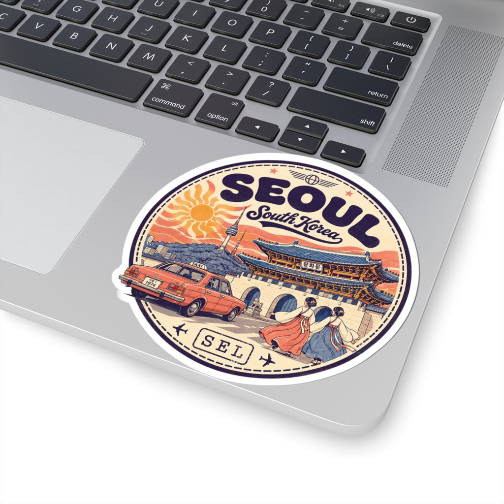 Seoul South Korea Vintage Travel Sticker – Retro Cityscape Kiss-Cut Decal