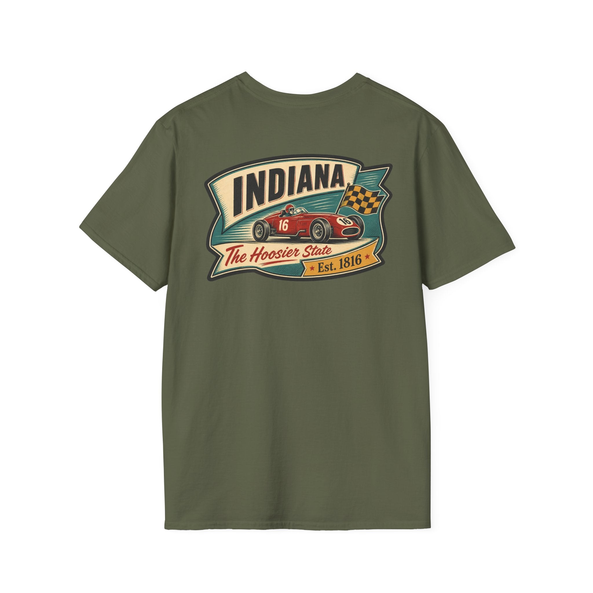 Indiana Hoosier State graphic tee in olive green with vintage front logo