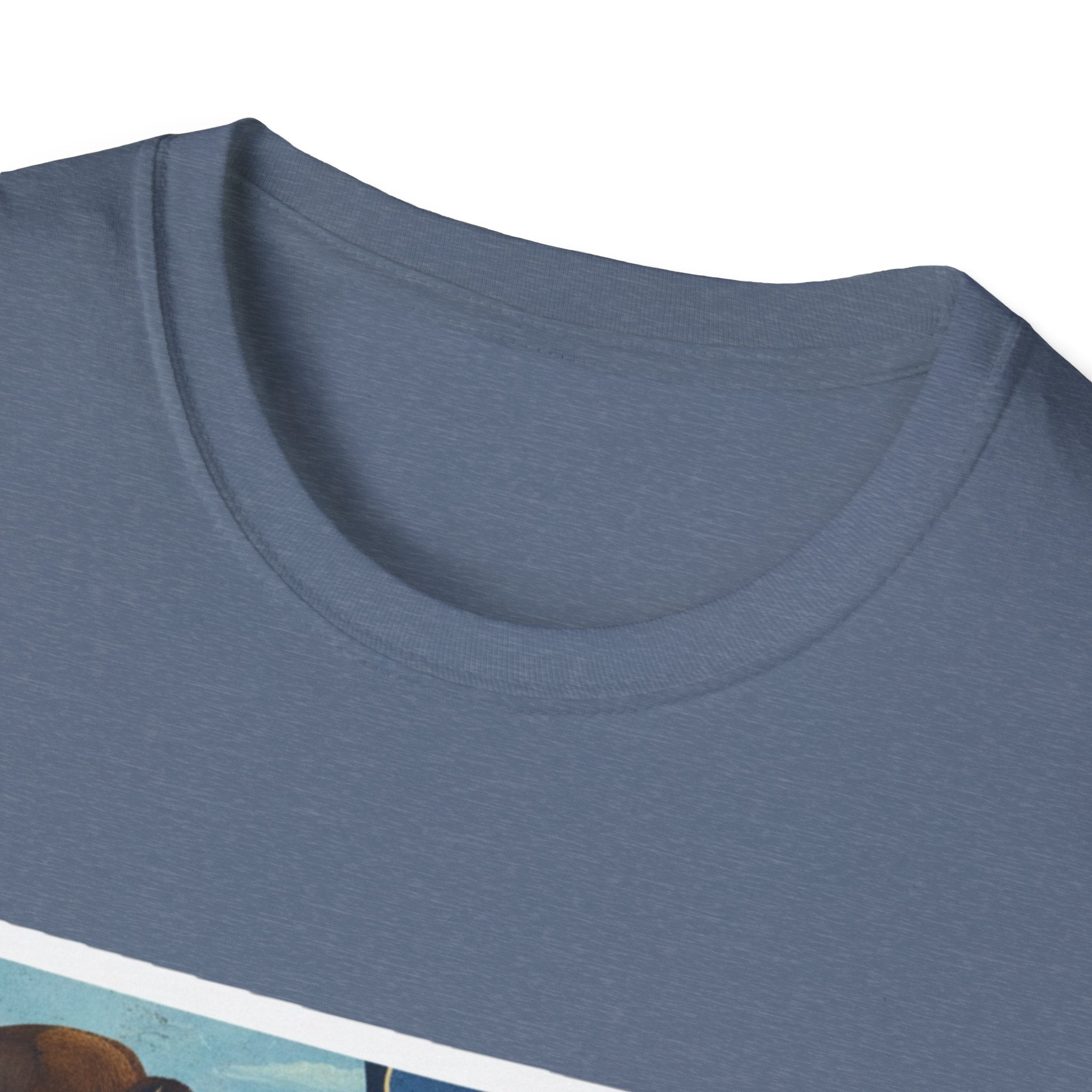 I Am North Dakota T-Shirt, hellblau meliert, Detail vom Rundhalsausschnitt