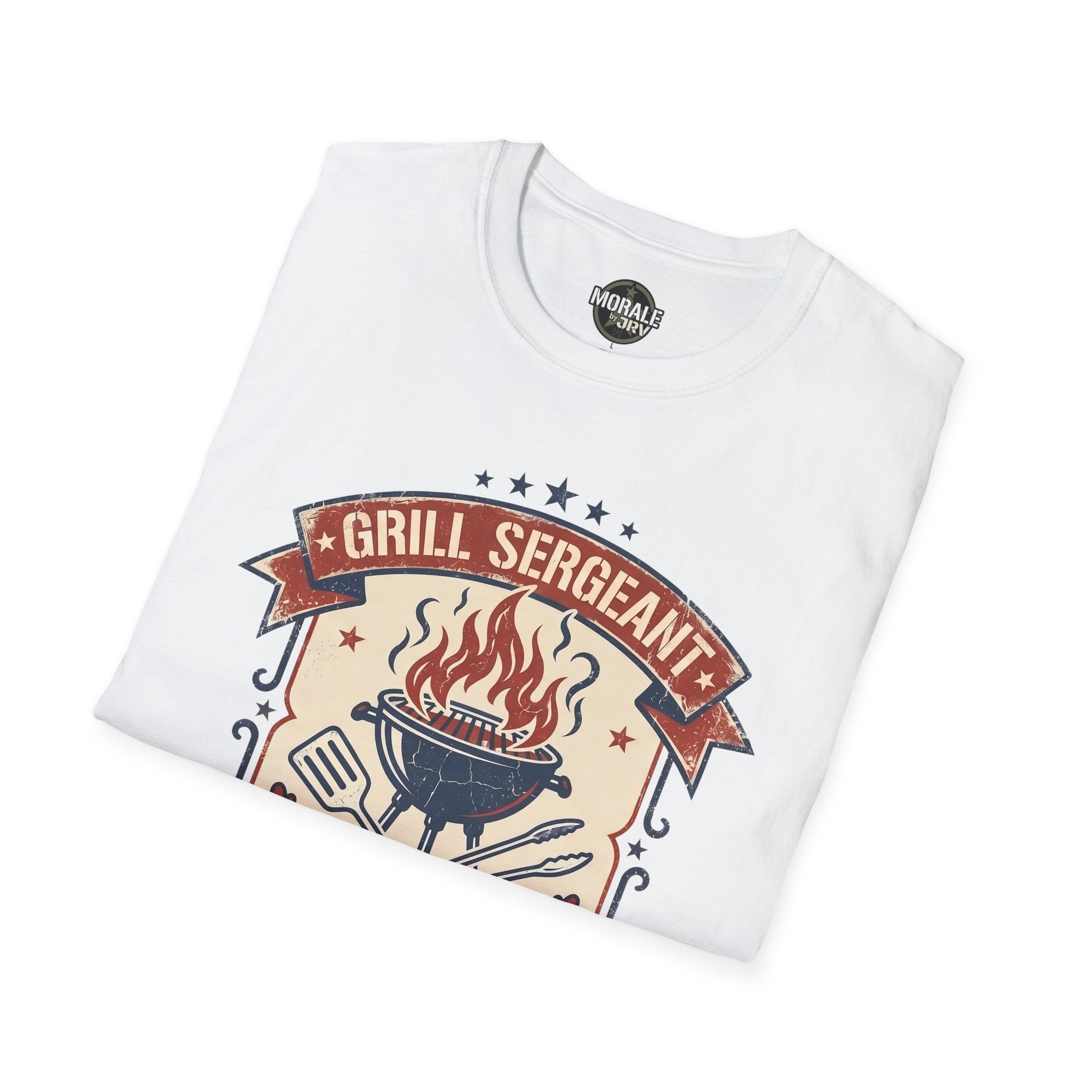 White T-shirt with 'Grill Sergeant' vintage BBQ graphic and flames