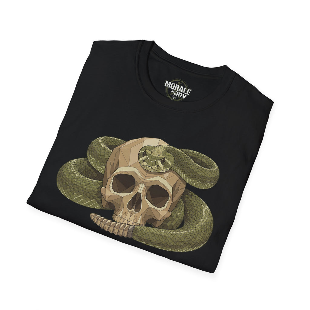 Snake-wrapped skull T-shirt, black with serpent skull graphic