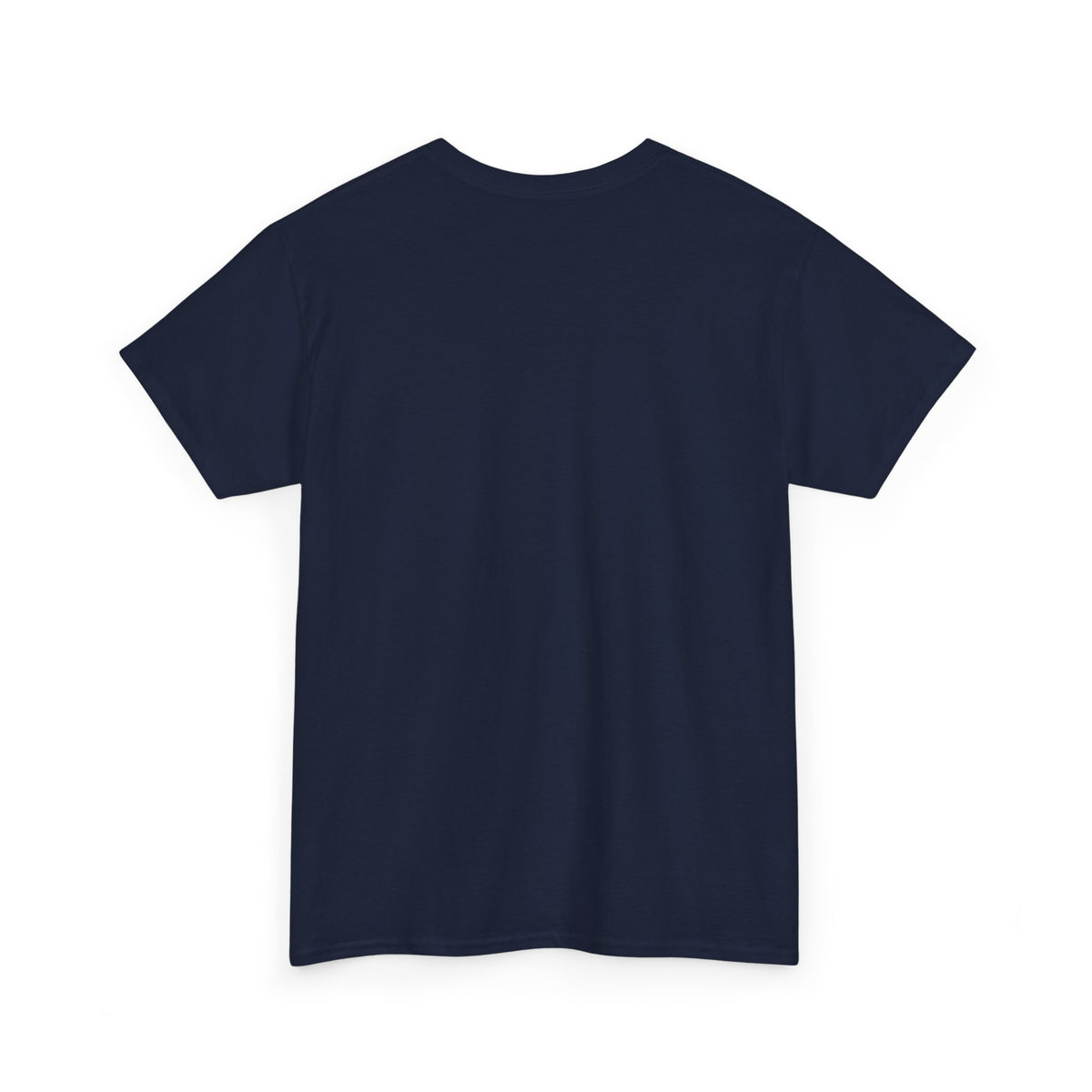 Navy crew neck t-shirt, short sleeves, plain front.