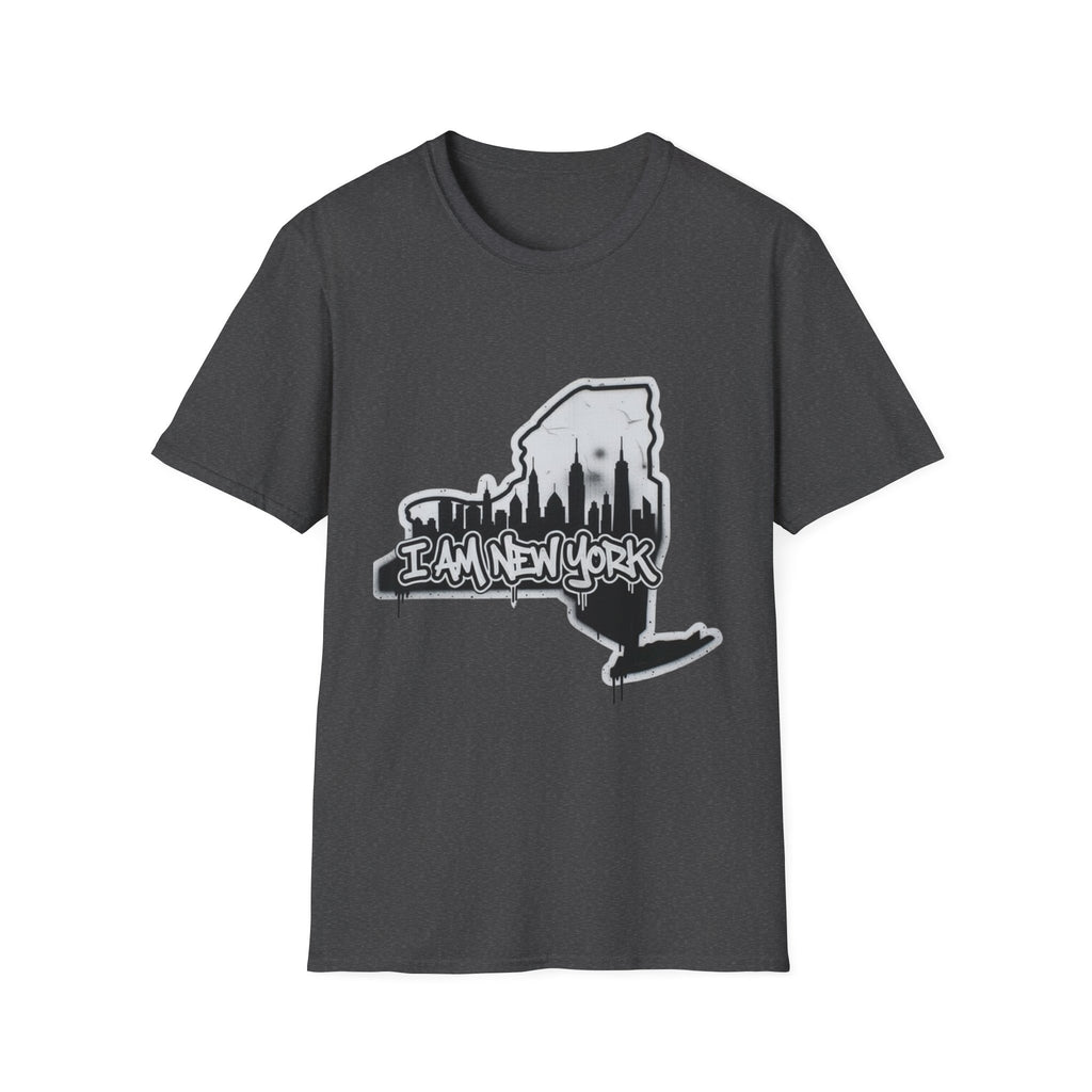 I AM NEW YORK graffiti T-shirt in Dark Heather with skyline graphic