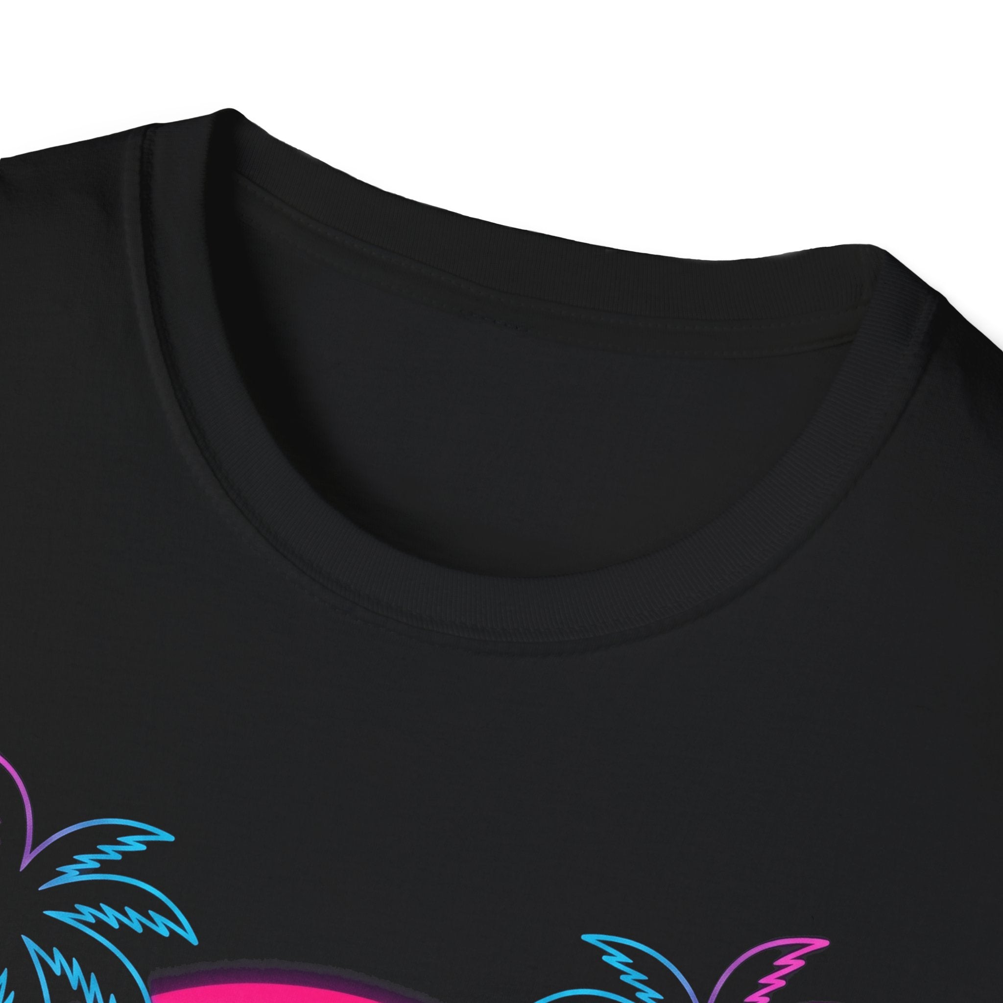 Vaporwave Skull Sunset T-Shirt in Black, crew neck and palm graphic detail