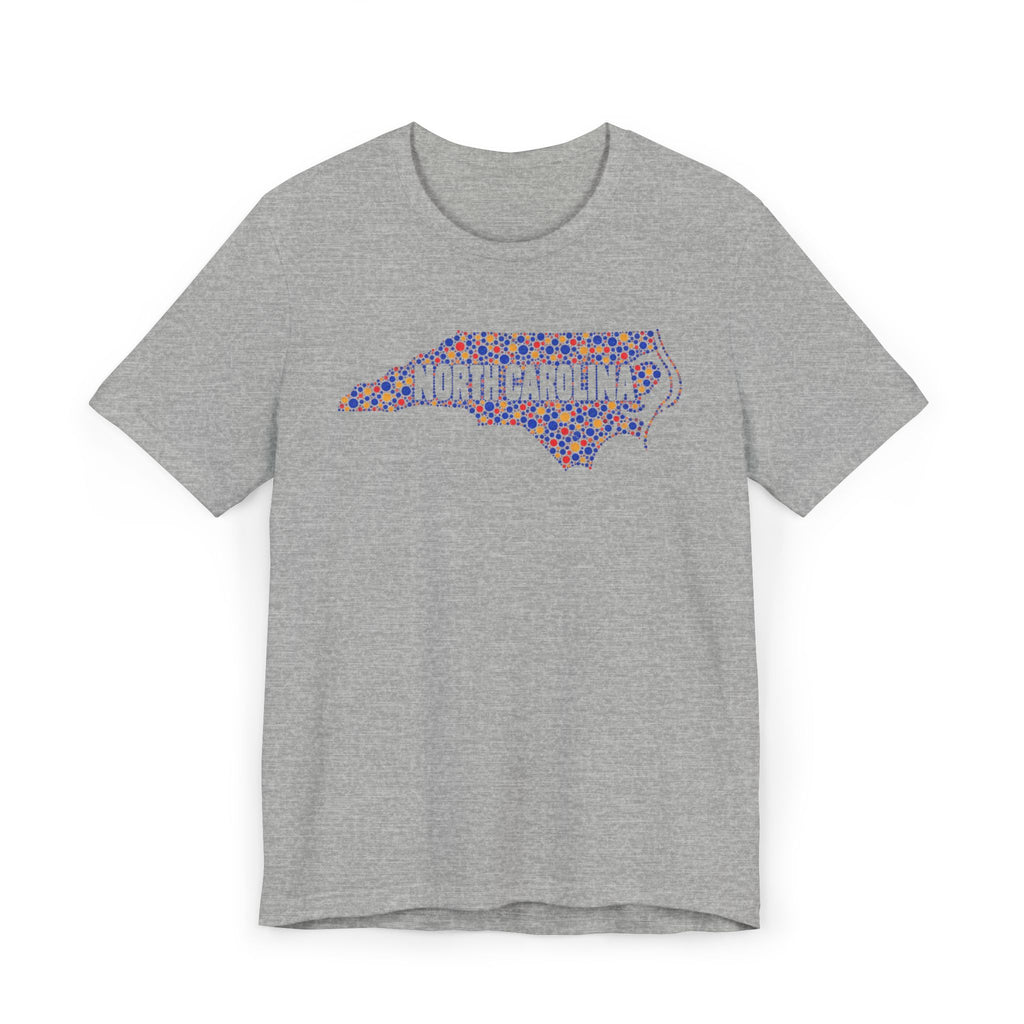 Heather gray crew-neck T-shirt with colorful North Carolina floral map graphic