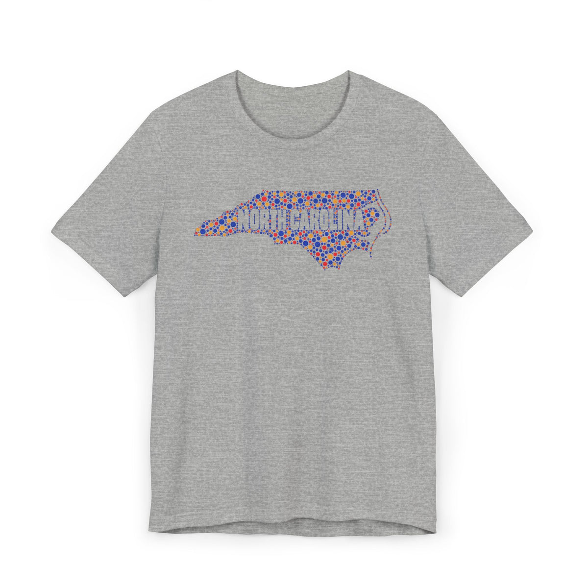 Heather gray crew-neck T-shirt with colorful North Carolina floral map graphic