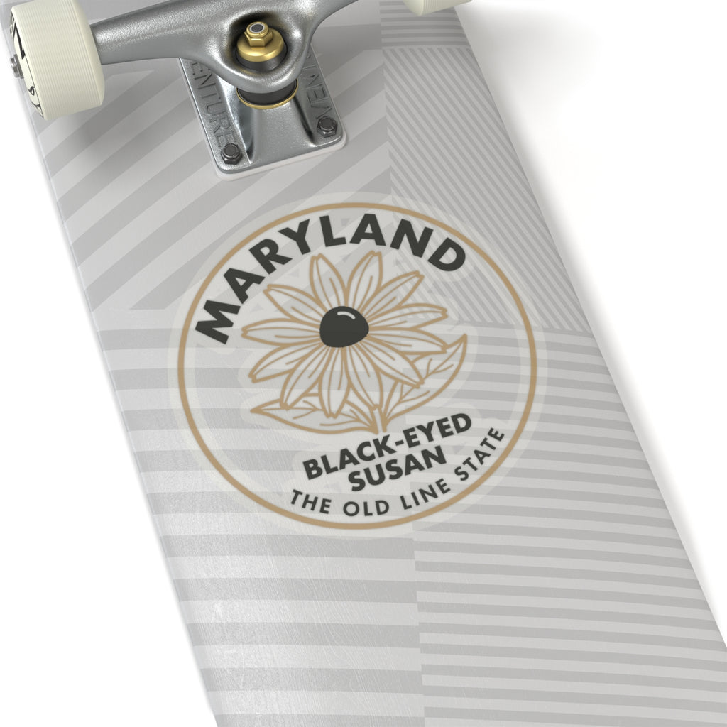 Maryland black-eyed Susan state flower sticker, circular text and botanical design
