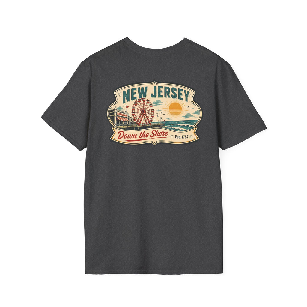 Dark gray T-shirt with New Jersey "Down the Shore" graphic