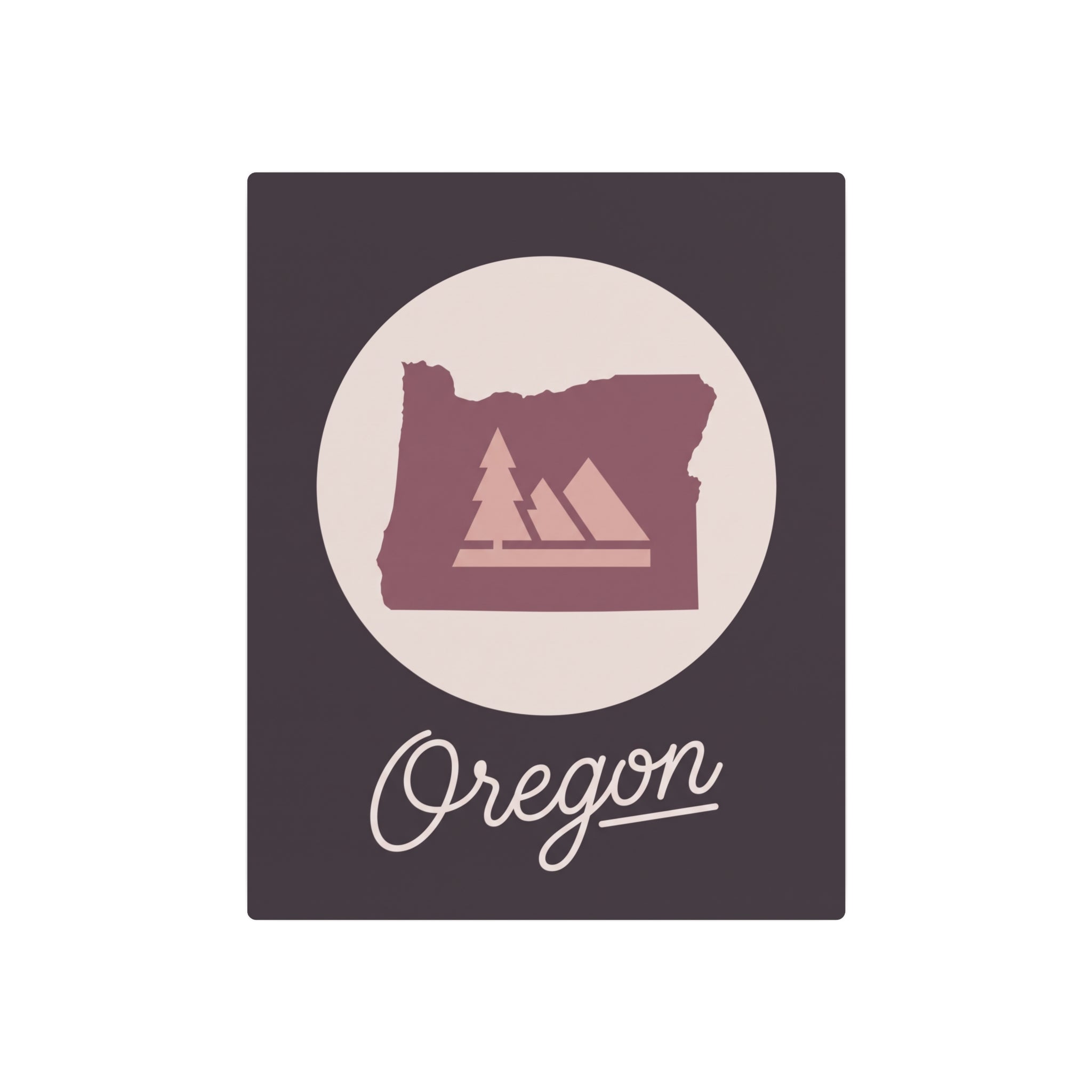 Square metal wall sign featuring a circular Oregon silhouette and cursive Oregon text