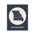 Missouri arch graphic sticker with state silhouette, cream circle and MISSOURI lettering