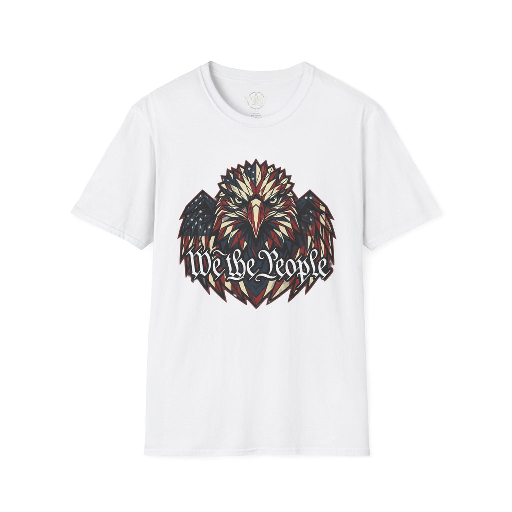 We the People eagle graphic T-shirt, white with multicolor patriotic design