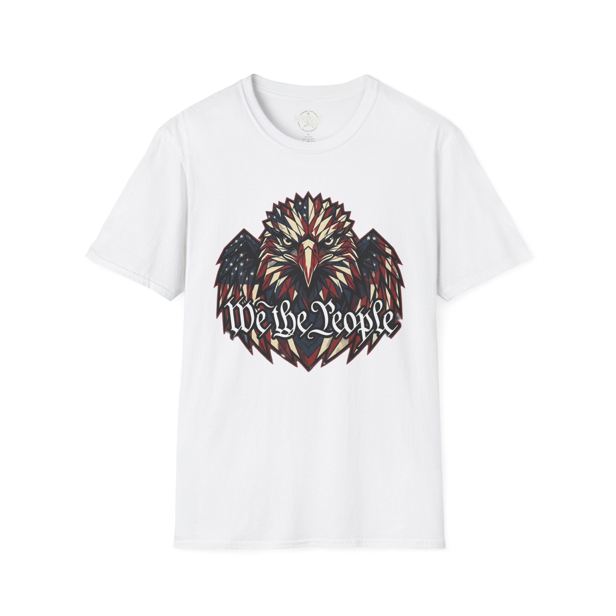 We the People eagle graphic T-shirt, white with multicolor patriotic design