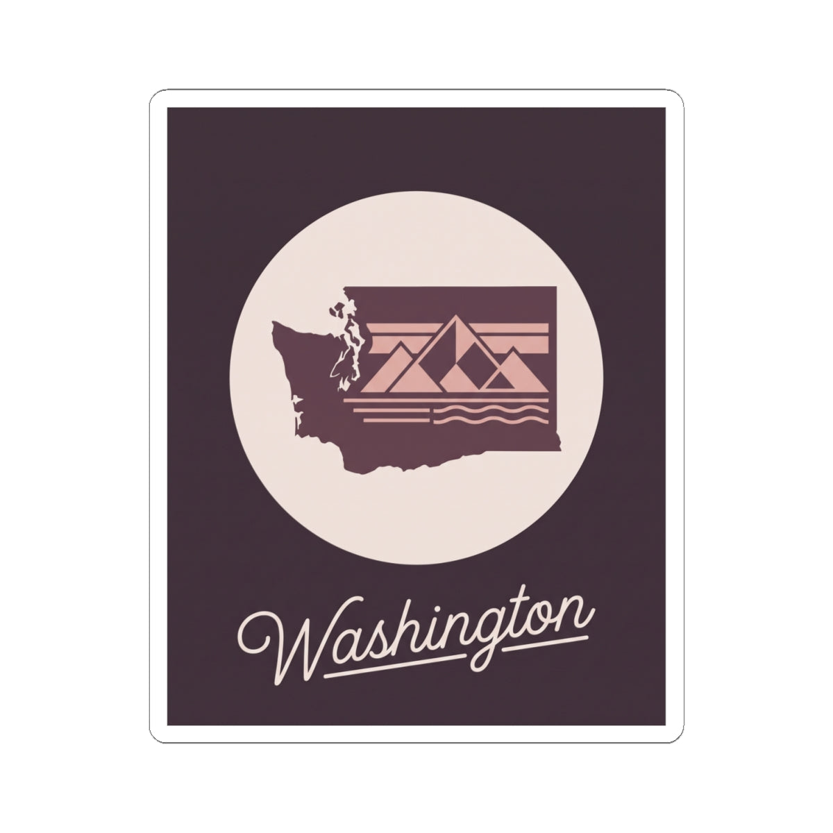 Washington state silhouette kiss-cut decal, round icon above "Washington"