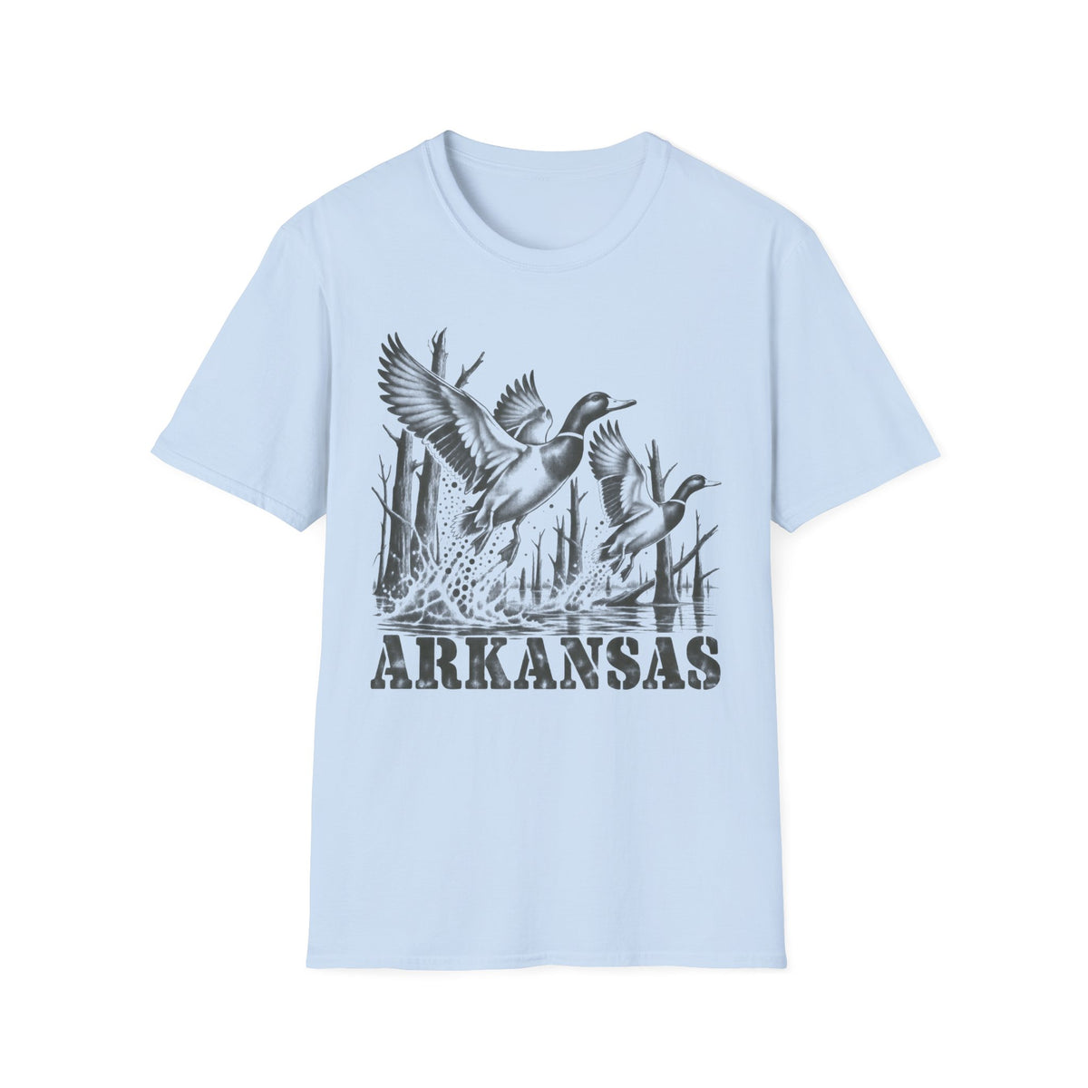 Light blue crewneck T-shirt with Arkansas duck graphic print on front