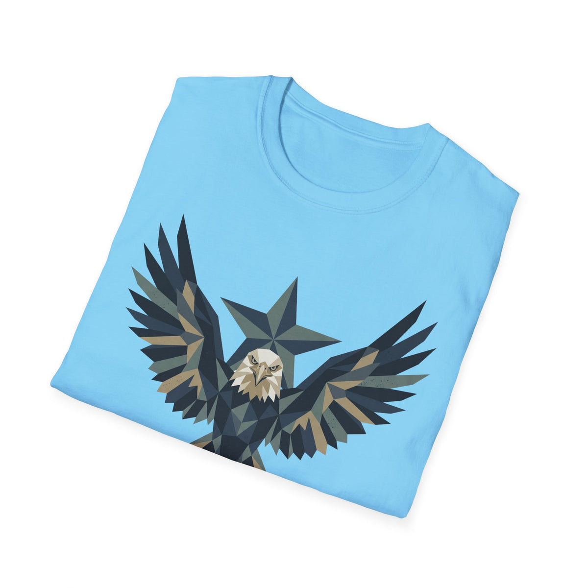 Light blue crew-neck t-shirt with geometric eagle star graphic