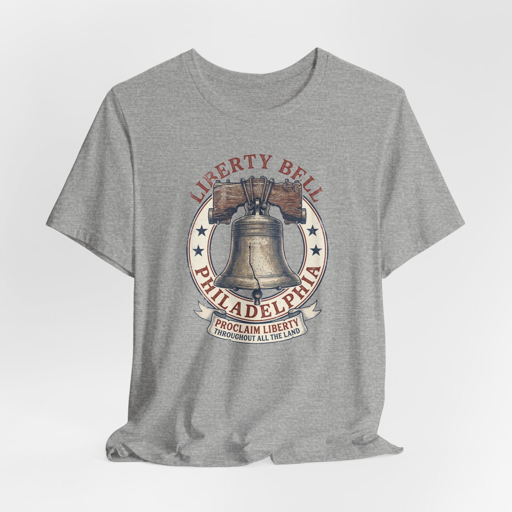 Dark grey heather Liberty Bell T-shirt with centered bell graphic in circular Philadelphia badge