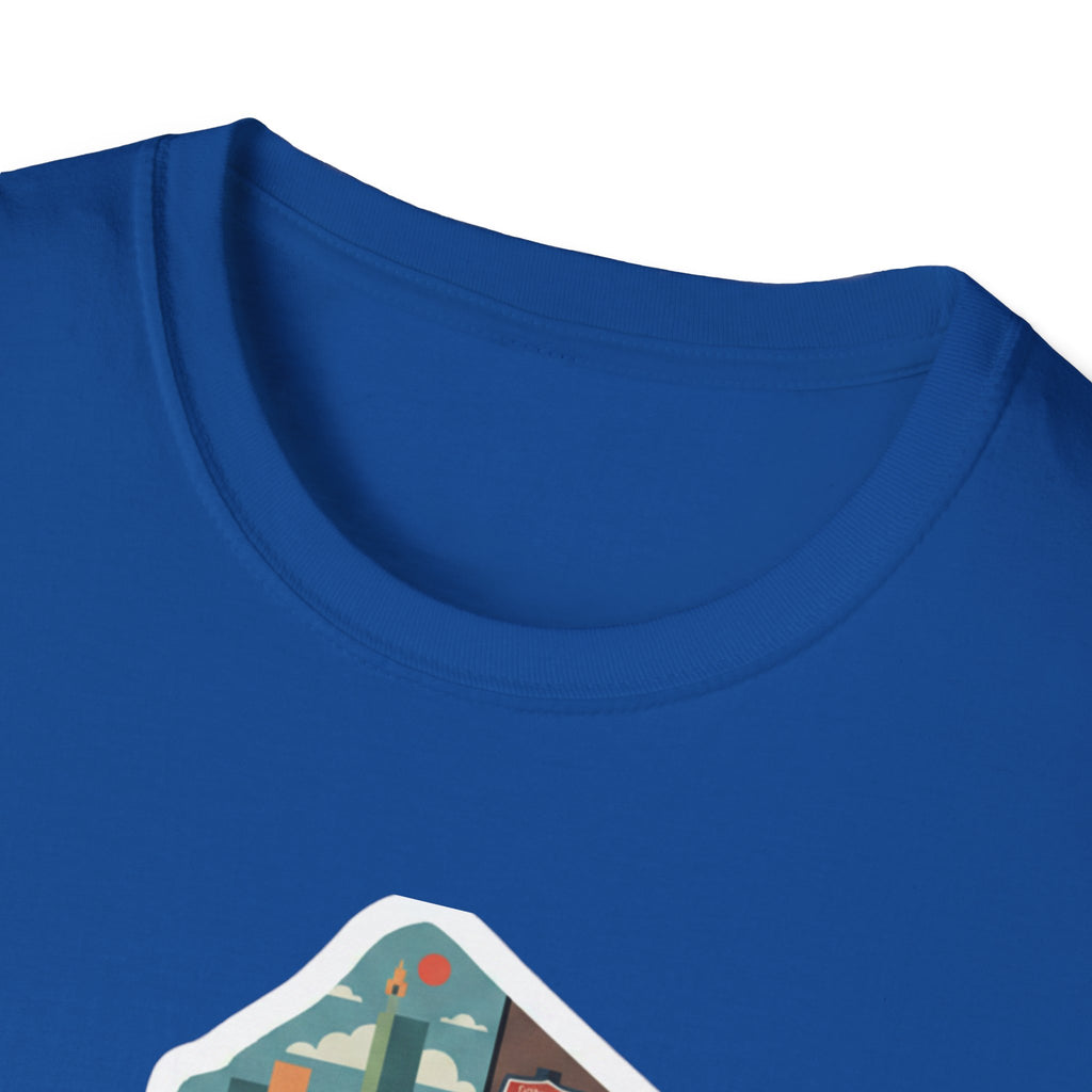 Royal blue T-shirt with crew neck and partial I AM NEW JERSEY map graphic