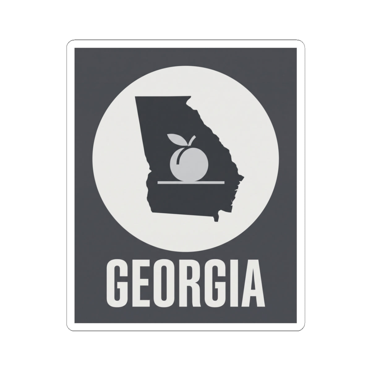 Square black-and-white vinyl sticker with Georgia text and state outline peach icon.