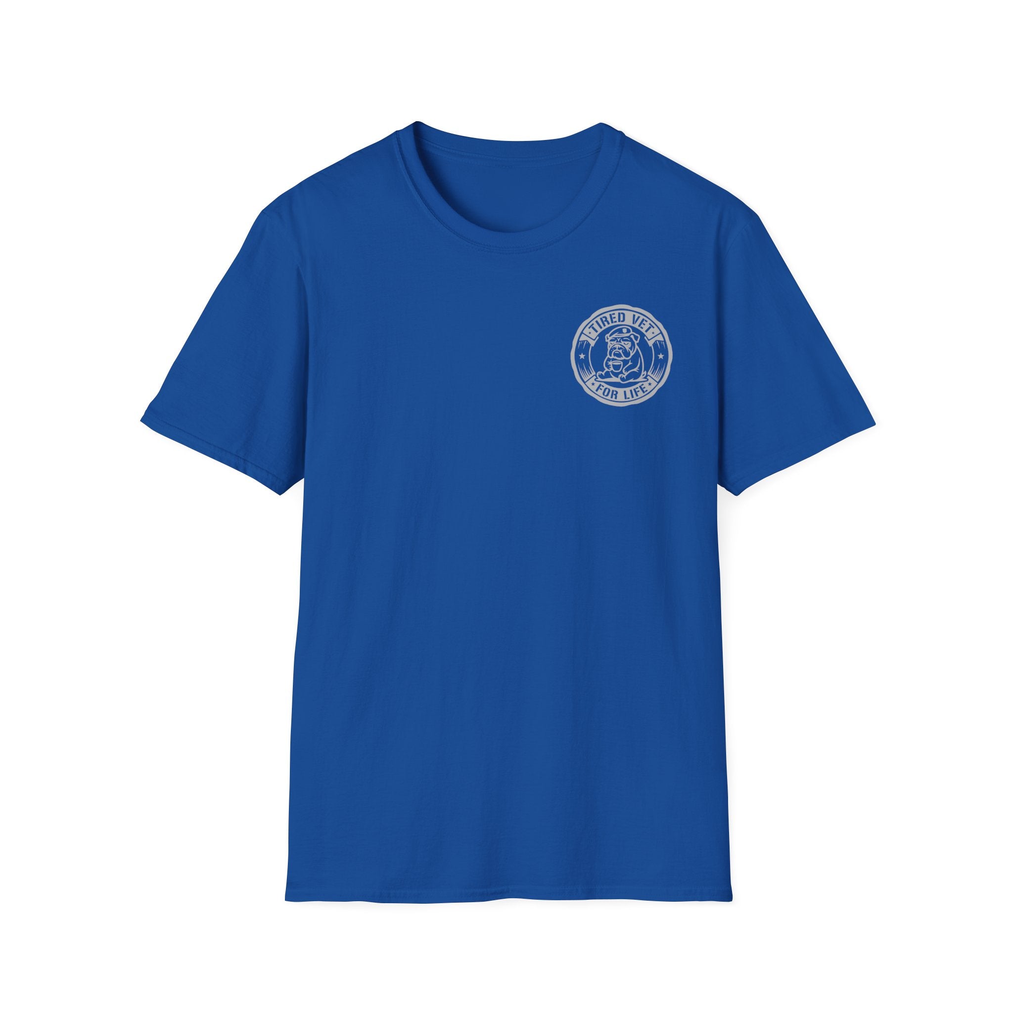 Royal blue T-shirt with circular chest emblem