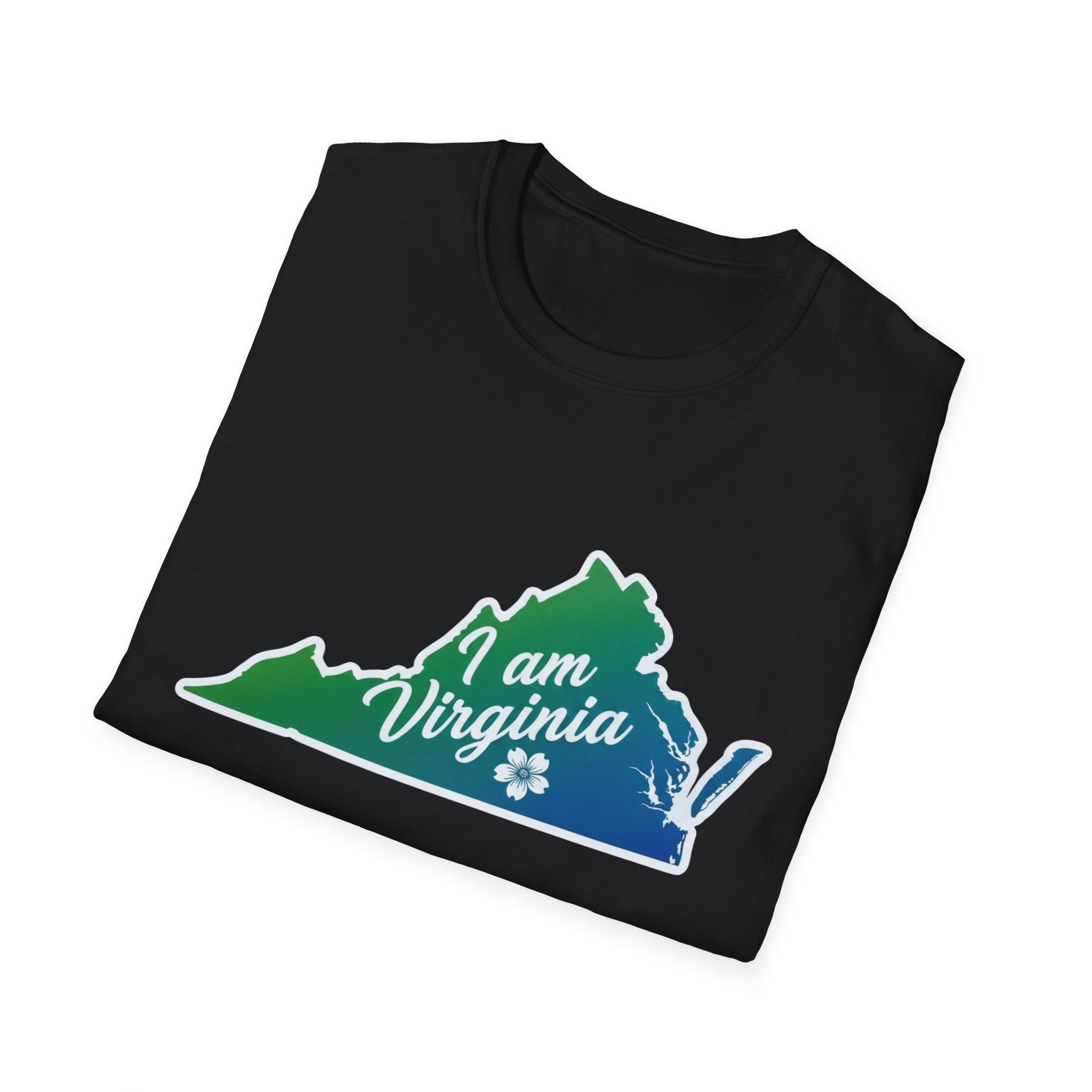 Virginia state graphic T‑shirt, black with “I am Virginia” outline design