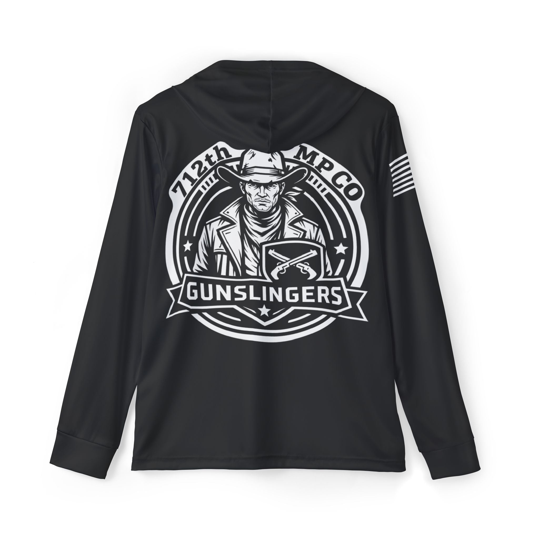 Dark sport hoodie with hood, long sleeves, large back Gunslinger graphic