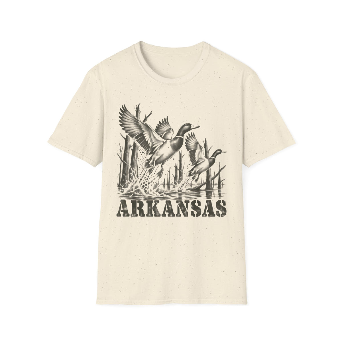 Natural crewneck T-shirt with Arkansas duck graphic print on front
