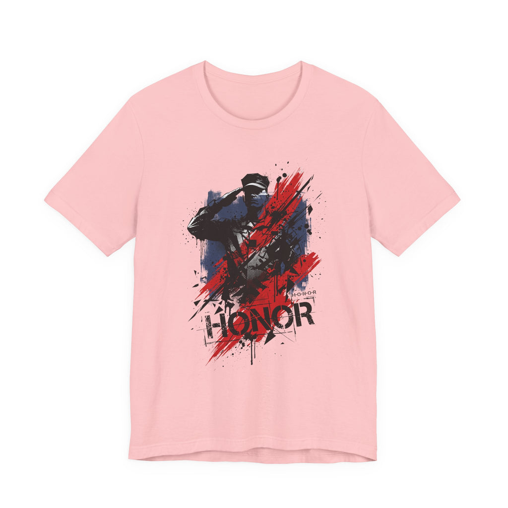 Pink Honor Soldier Silhouette T-Shirt with soldier graphic and red “HONOR” text