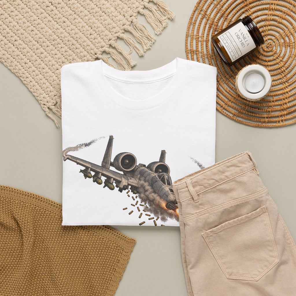 White T-shirt with front jet graphic and “GO UGLY EARLY” text, laid flat