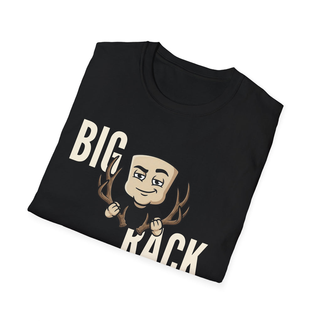Black T-shirt with BIG KACK text and cartoon deer hunter graphic