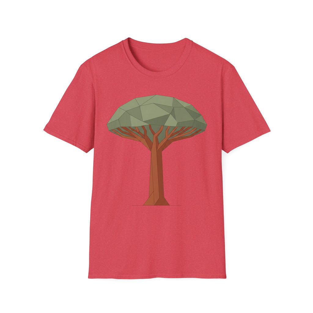 Dragon Blood Tree T-Shirt, heather red, geometric tree graphic on front