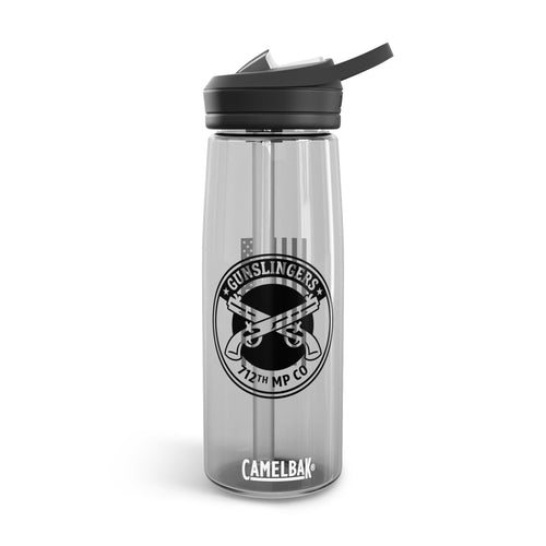 25 oz transparent water bottle with charcoal flip-top lid and Gunslingers emblem