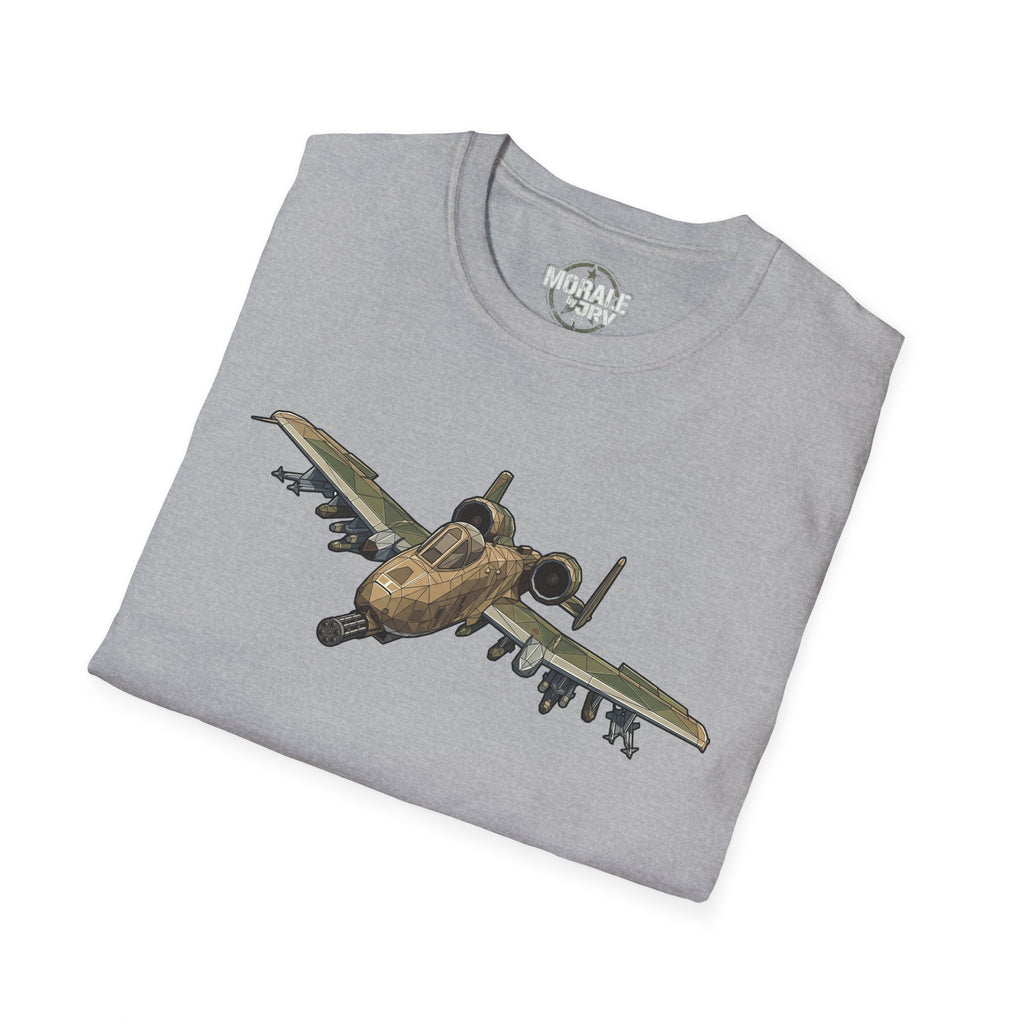A-10 Warthog T-shirt, heather gray with camo jet graphic