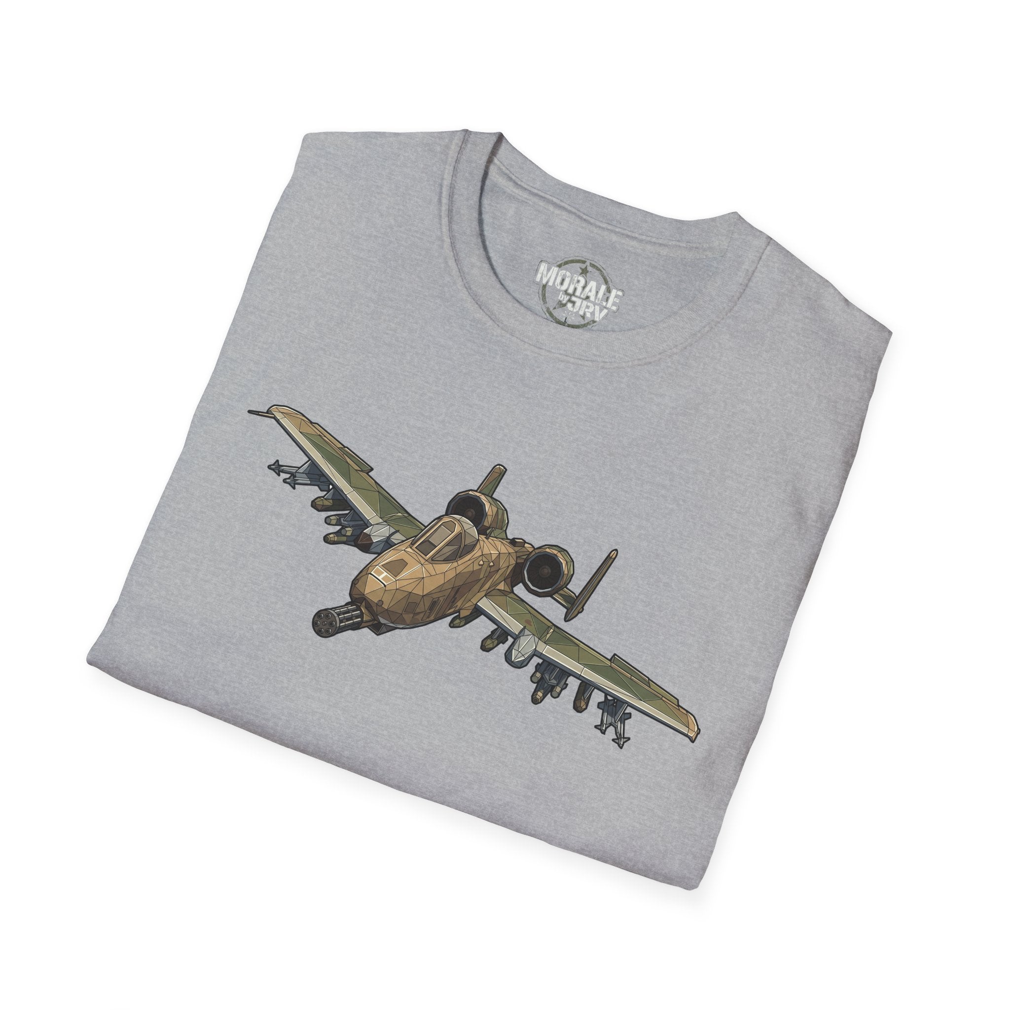 A-10 Warthog T-shirt, heather gray with camo jet graphic