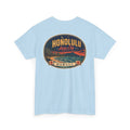 Light blue T-shirt with circular HONOLULU Aloha City graphic on front