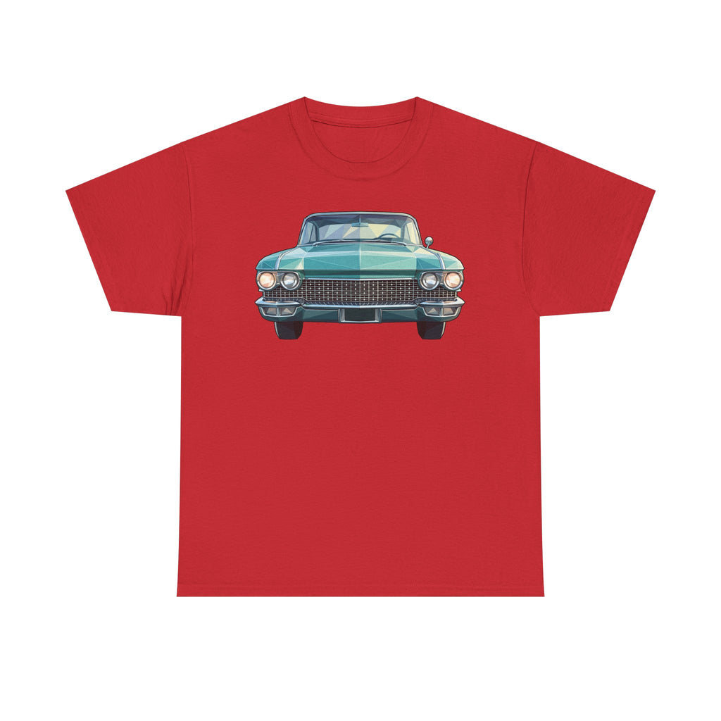 Red crew-neck T-shirt with front car illustration graphic