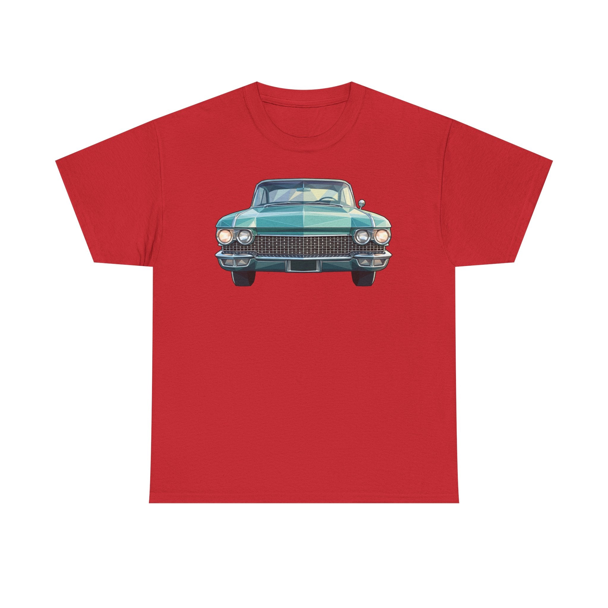 Red crew-neck T-shirt with front car illustration graphic