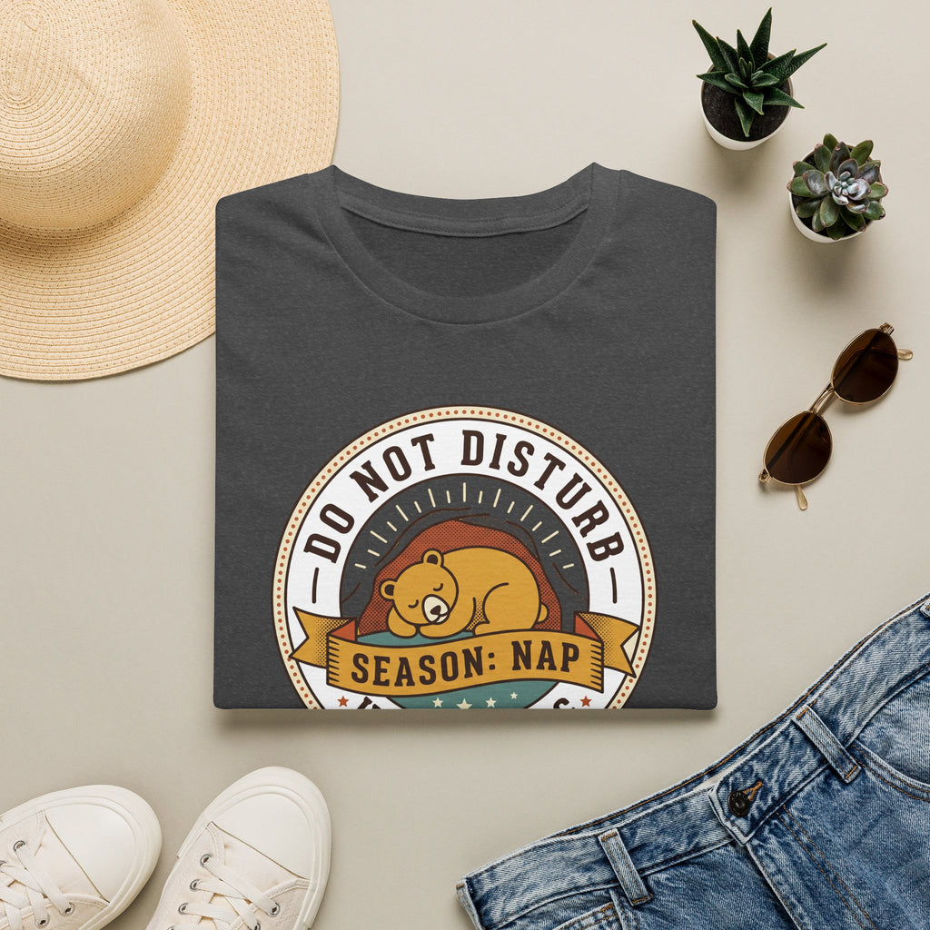 Charcoal gray nap T-shirt with circular bear 'Season: Nap' graphic