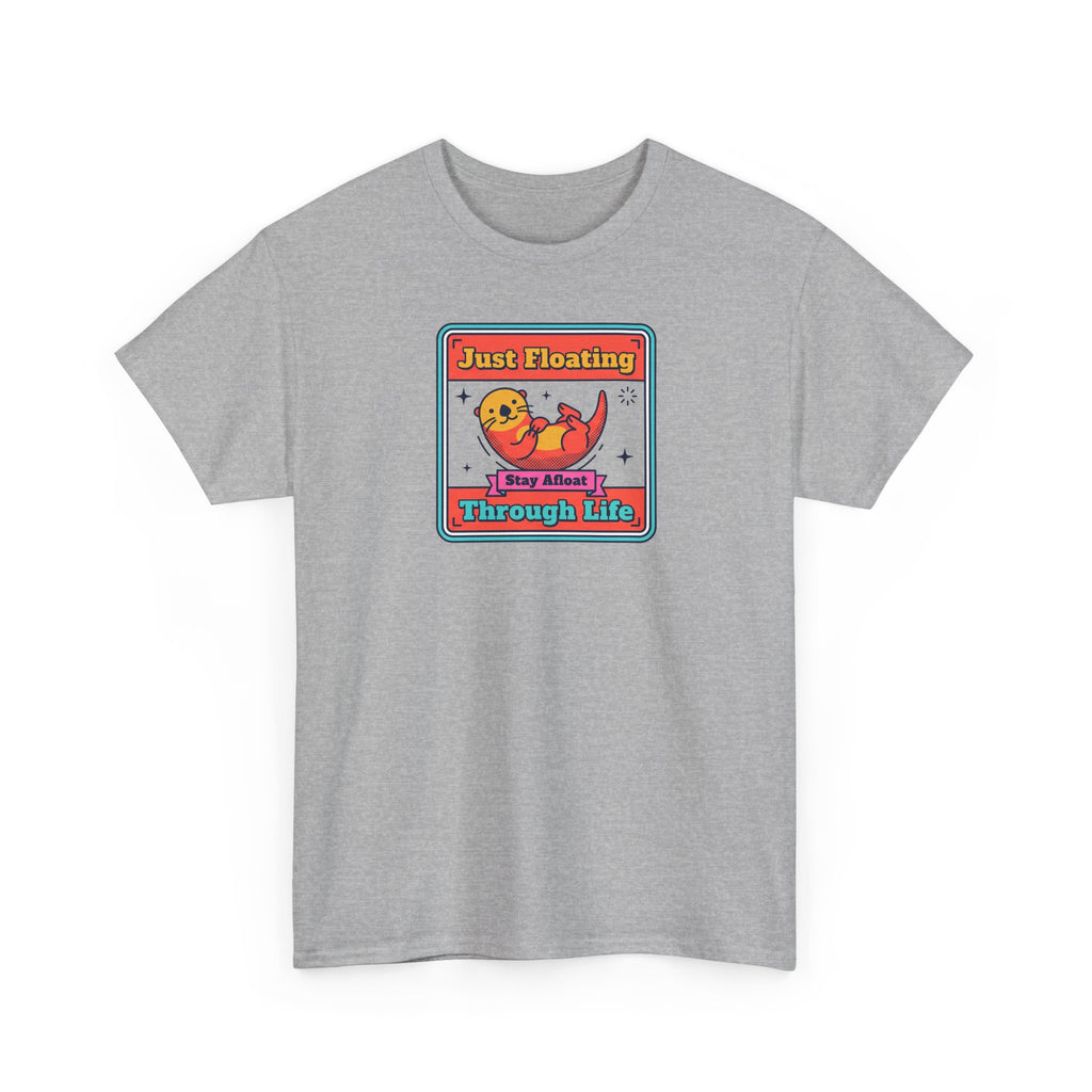 Sport grey crewneck t-shirt with colorful otter graphic badge and text