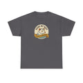 Charcoal sloth graphic T-shirt with round badge-style front print