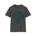 T-Shirt mit Banyan-Baum-Motiv, anthrazitfarbener Stoff, Frontgrafik mit Baum und Wurzelwald