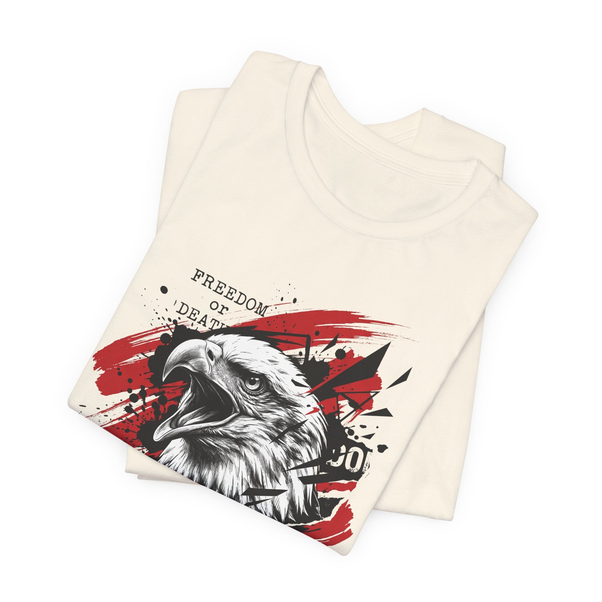 Cream graphic t-shirt with eagle head and red splatter print