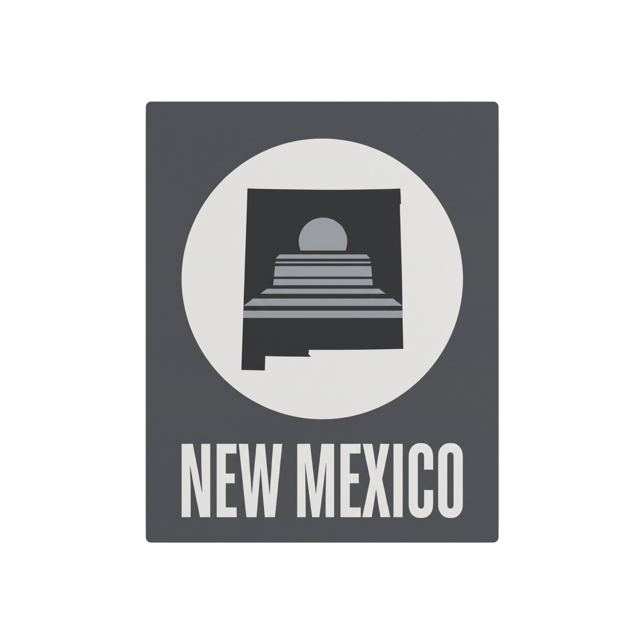 Square New Mexico metal wall sign with circular skyline graphic and bold “NEW MEXICO” text