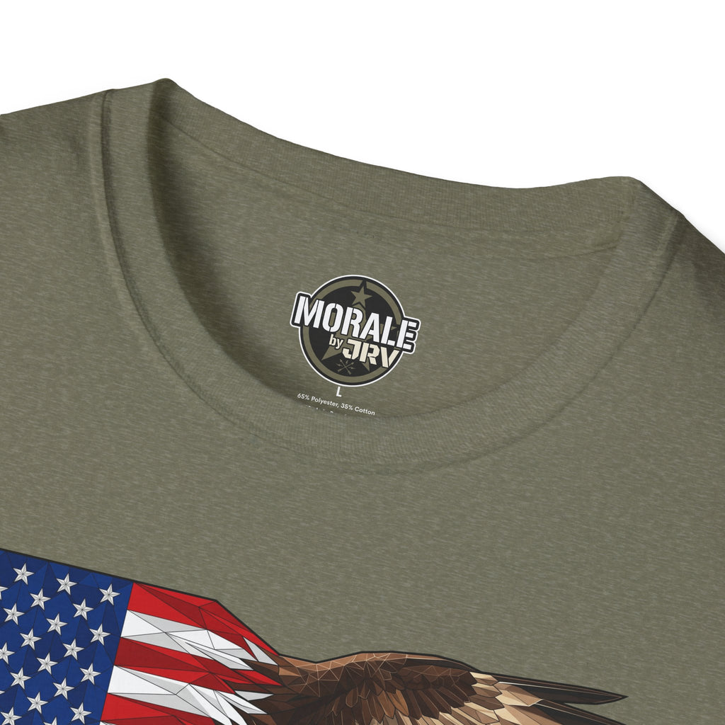 American Flag Eagle T-Shirt, Heather Military Green mit Markenlogo hinten