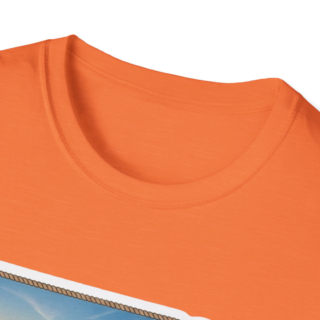 I Am Nebraska T-shirt, orange crew neck close-up