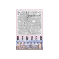 Denver Colorado metal wall art sign: map lines, skyline strip, coordinates text