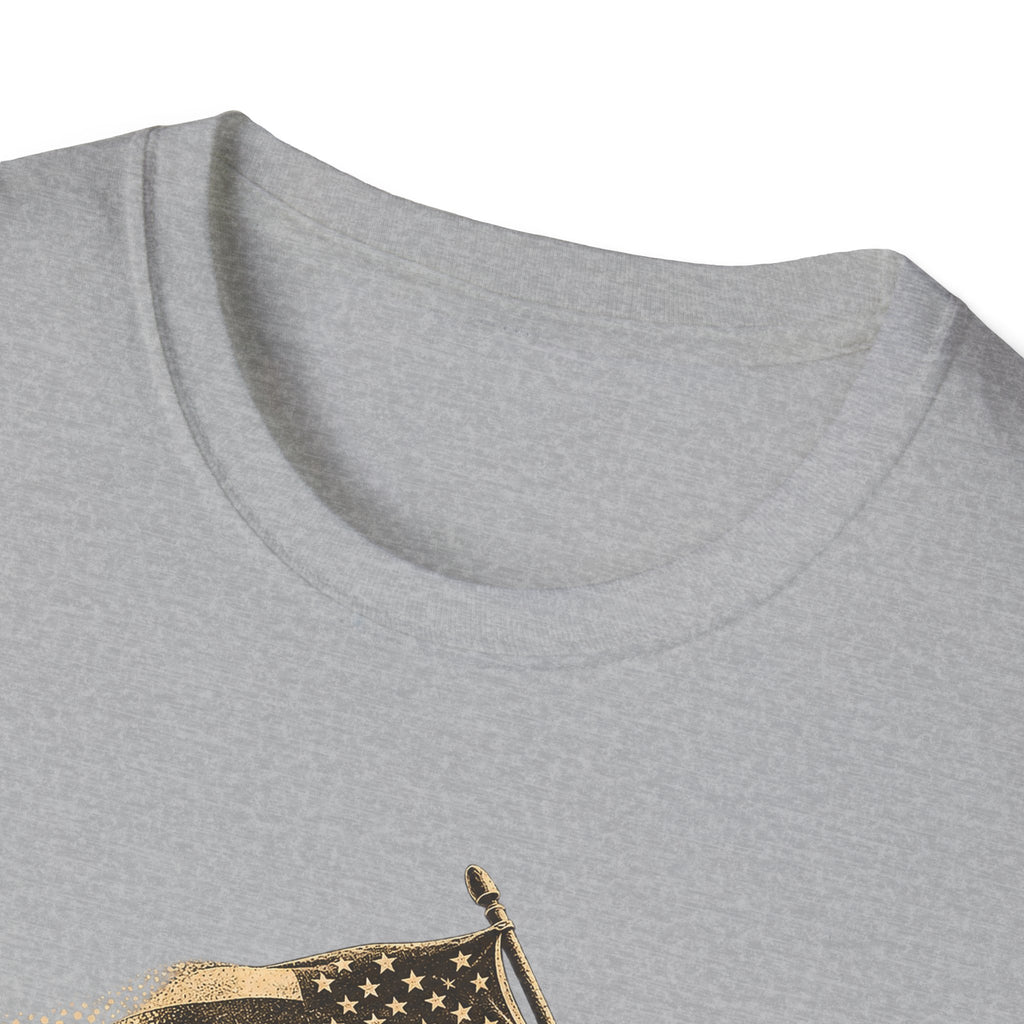 Men's crewneck T-shirt in heather gray with patriotic graphic at the chest