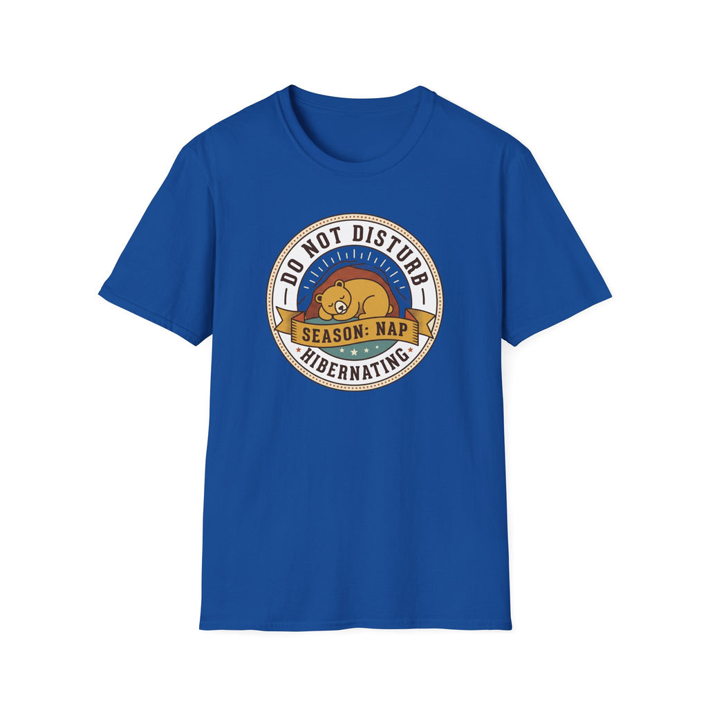Royal blue nap T-shirt front with circular bear sleep graphic
