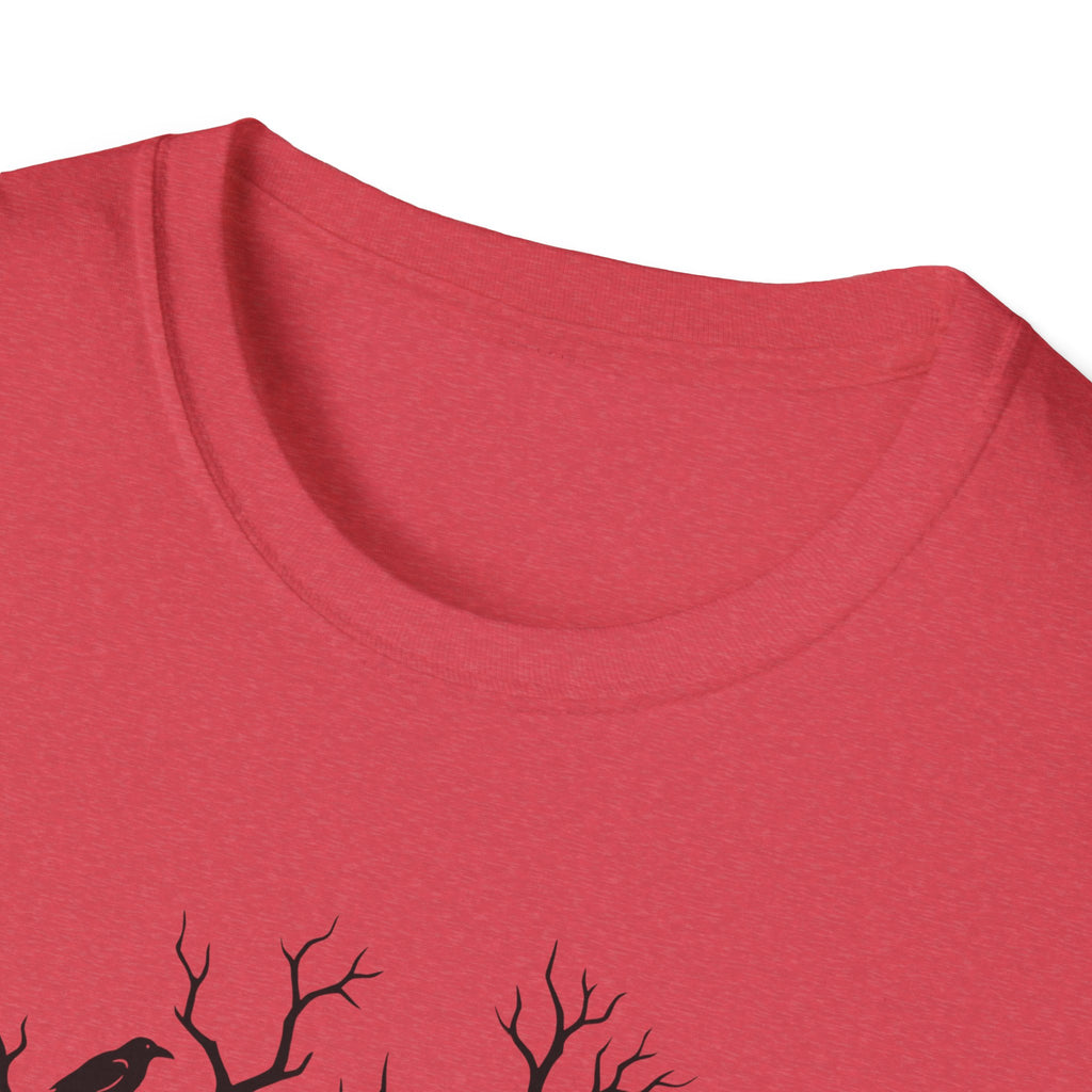 Red T-shirt crew neck close-up, soft jersey knit