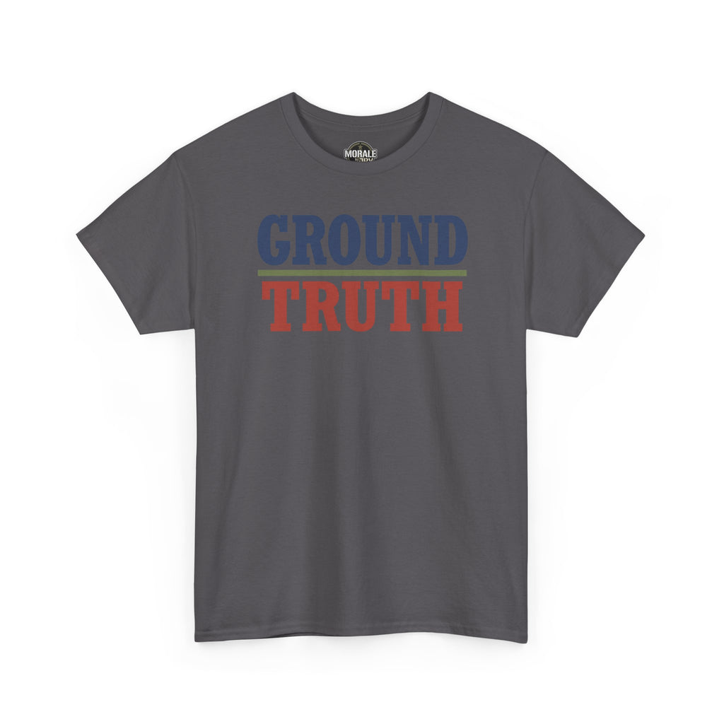 Charcoal T-shirt with 'GROUND TRUTH' block text graphic on chest